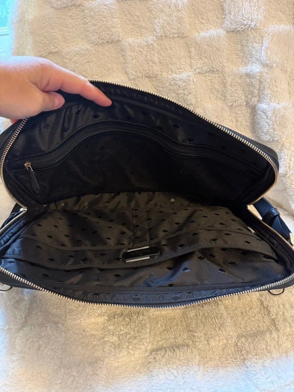 kate spade black nylon lap top bag with front zip pocket